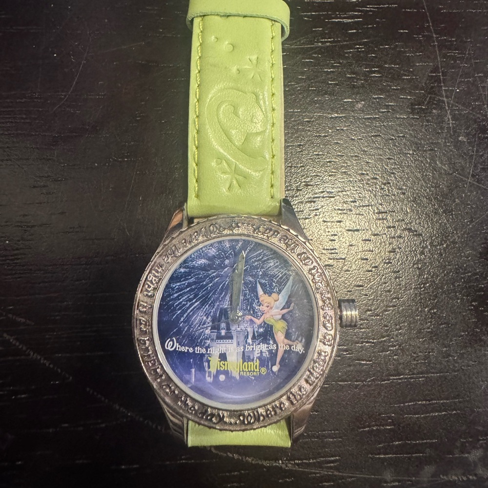 Vintage Disney Time Works Tinkerbell Watch with Lime Green Strap